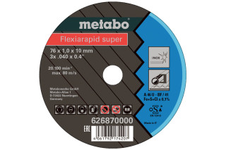 5 відрізних дисків Metabo Flexiarapid super 76x1,0x10,0 мм, Inox, TF 41 (626870000)