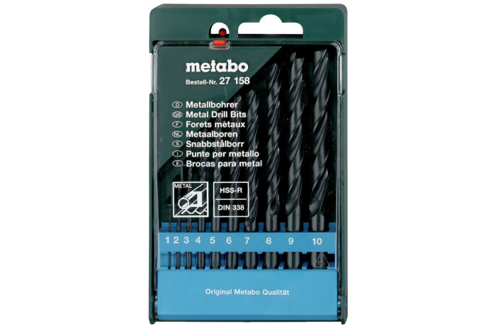 Купить Кассета со сверлами Metabo HSS-R, 10 предметов (627158000). Официальный магазин Metabo, фирменная гарантия с доставкой по Украине.