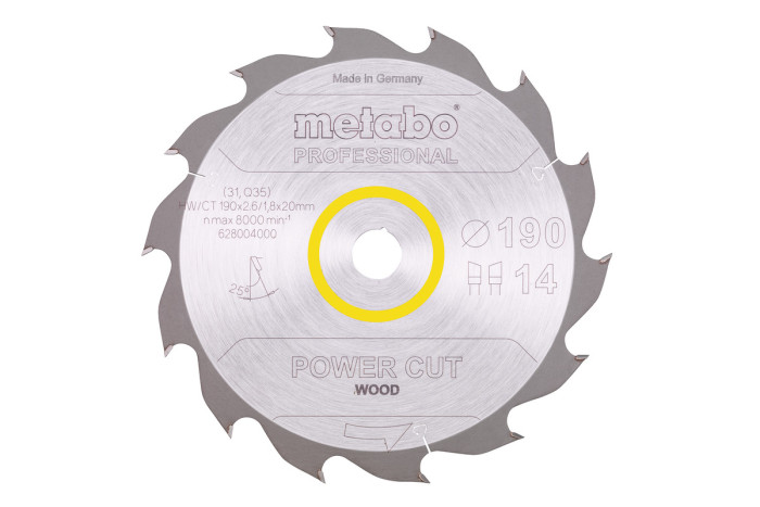 Купить Пильное полотно Metabo «Power Cut Wood — Professional», 190x20, Z14 WZ 25° (628004000). Официальный магазин Metabo, фирменная гарантия с доставкой по Украине.