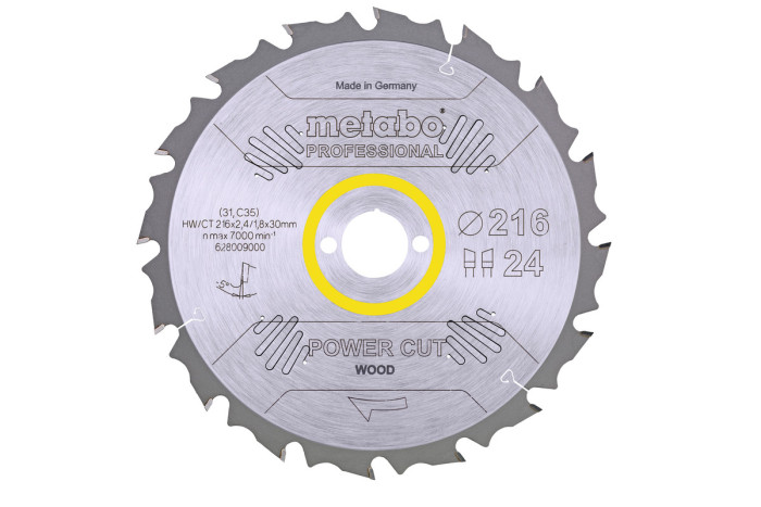 Купить Пильное полотно Metabo «Power Cut Wood - Professional», 216x30, Z24 WZ 5° neg. (628009000). Официальный магазин Metabo, фирменная гарантия с доставкой по Украине.