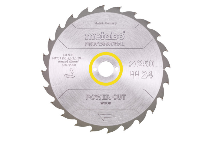 Купить Пильное полотно Metabo «Power Cut Wood — Professional», 250X30, Z24 WZ 25° (628012000). Официальный магазин Metabo, фирменная гарантия с доставкой по Украине.