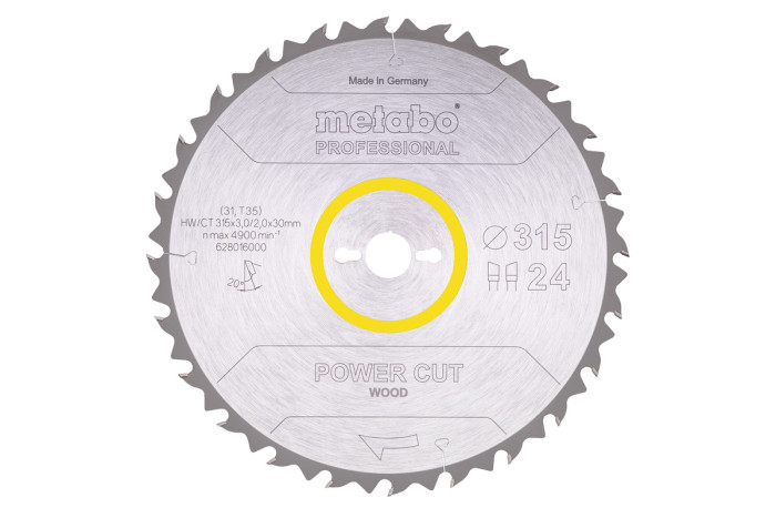 Купити Пилкове полотно Metabo «Power Cut Wood — Professional», 315x30, Z24 WZ 20° (628016000). Офіційний магазин Metabo, фірмова гарантія з доставкою по Украіні