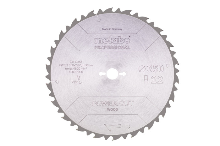 Купить Пильное полотно Metabo «Power Cut Wood — Professional», 350x30, Z22 FZ 22° (628017000). Официальный магазин Metabo, фирменная гарантия с доставкой по Украине.