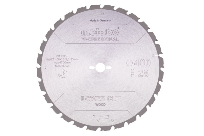 Купить Пильное полотно Metabo «Power Cut Wood — Professional», 400x30, Z28 FZ/FA 10° (628018000). Официальный магазин Metabo, фирменная гарантия с доставкой по Украине.