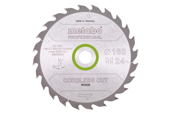 Купить Пильное полотно Metabo «Cordless Cut Wood — Professional», 160x20 (16), Z24 WZ 22° (628030000). Официальный магазин Metabo, фирменная гарантия с доставкой по Украине.