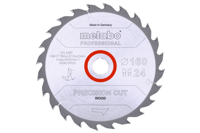 Купить Пильное полотно Metabo «Presicion Cut Wood — Professional», 160x20, Z24 WZ 20° (628031000). Официальный магазин Metabo, фирменная гарантия с доставкой по Украине.