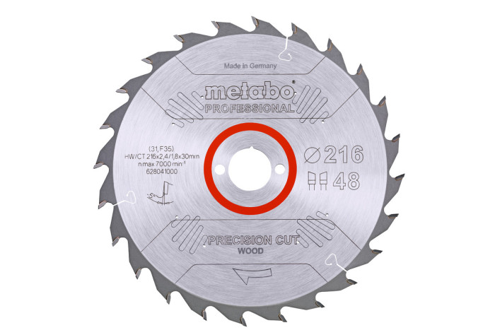 Купить Пильное полотно Metabo «Precision Cut Wood — Professional», 216x30, Z48 WZ 5°neg. (628041000). Официальный магазин Metabo, фирменная гарантия с доставкой по Украине.