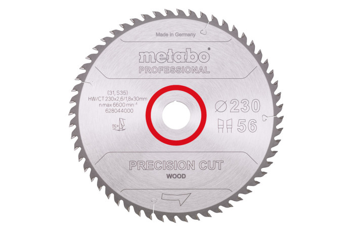 Купить Пильное полотно Metabo «Precision Cut Wood - Professional», 230х30, Z56 WZ 15° (628044000). Официальный магазин Metabo, фирменная гарантия с доставкой по Украине.