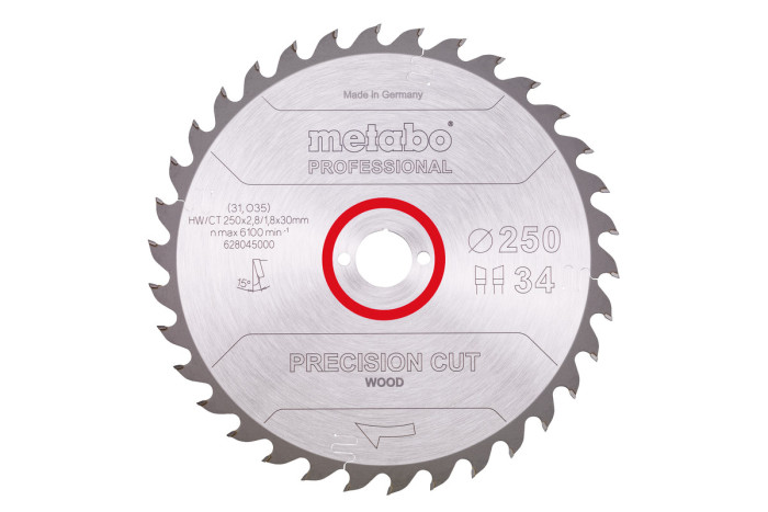 Купить Пильное полотно Metabo «Precision Cut Wood - Professional», 250x30, Z34 WZ 15° (628045000). Официальный магазин Metabo, фирменная гарантия с доставкой по Украине.