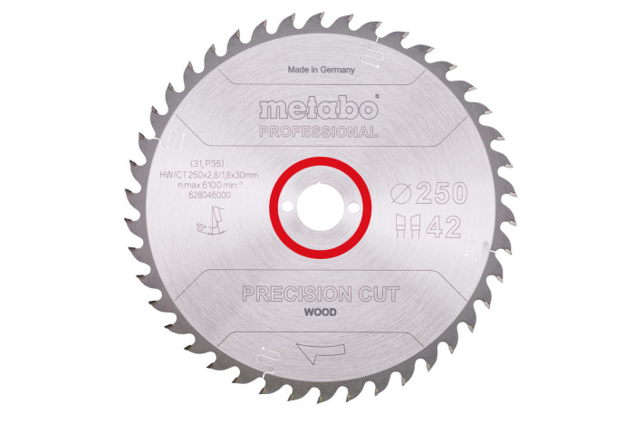 Купить Пильное полотно Metabo «Precision Cut Wood — Professional», 250х30, Z42 WZ 15° (628046000). Официальный магазин Metabo, фирменная гарантия с доставкой по Украине.