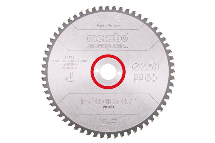 Купити Пилкове полотно Metabo «Precision Cut Wood — Professional», 250x30, Z60 WZ 5° neg. (628048000). Офіційний магазин Metabo, фірмова гарантія з доставкою по Украіні