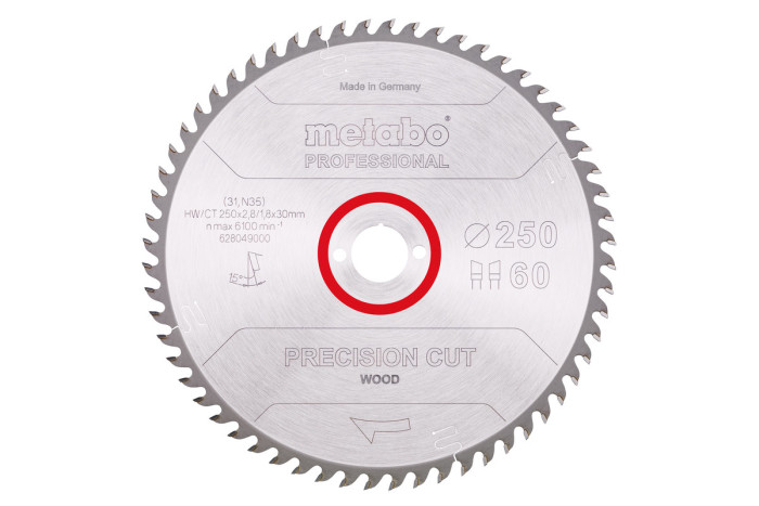 Купить Пильное полотно Metabo «Precision Cut Wood — Professional», 250х30, Z60 WZ 15° (628049000). Официальный магазин Metabo, фирменная гарантия с доставкой по Украине.