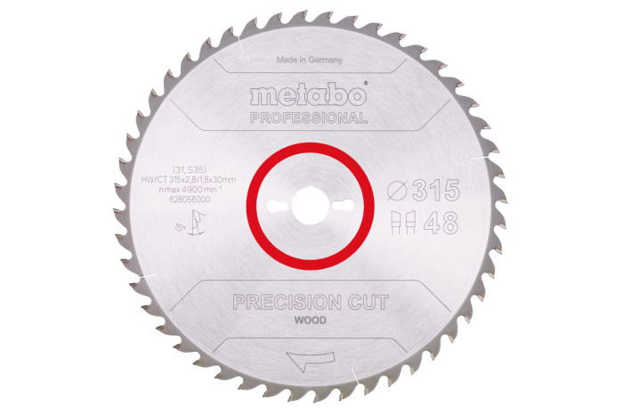 Купить Пильное полотно Metabo «Precision Cut Wood — Professional», 315x30, Z48 WZ 15° (628056000). Официальный магазин Metabo, фирменная гарантия с доставкой по Украине.
