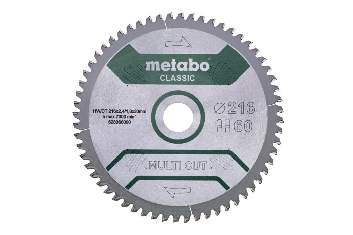 Купити Пилкове полотно Metabo «Multi Cut — Classic», 216x30, Z60 FZ/TZ, 5°neg. (628066000). Офіційний магазин Metabo, фірмова гарантія з доставкою по Украіні
