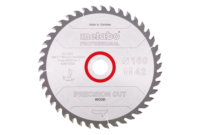 Купити Пилкове полотно Metabo «Precision Cut Wood — Professional», 160x20 Z42 WZ 15° (628072000). Офіційний магазин Metabo, фірмова гарантія з доставкою по Украіні