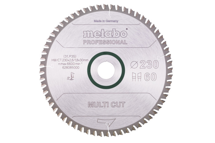 Купить Пильное полотно Metabo «Multi Cut — Professional», 230х30, Z60 WZ 5° (628085000). Официальный магазин Metabo, фирменная гарантия с доставкой по Украине.