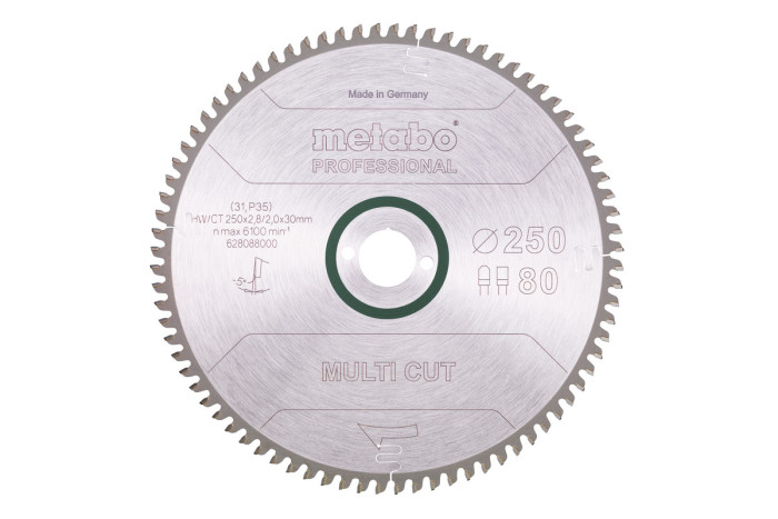 Купить Пильное полотно Metabo «Multi Cut — Professional», 250x30, Z80 FZ/TZ, 5° neg. (628088000). Официальный магазин Metabo, фирменная гарантия с доставкой по Украине.