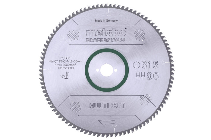 Купить Пильное полотно Metabo «Multi Cut — Professional», 315x30, Z96 FZ/TZ, 5°neg. (628226000). Официальный магазин Metabo, фирменная гарантия с доставкой по Украине.