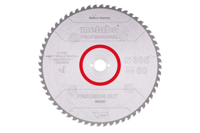 Купить Пильное полотно Metabo «Precision Cut Wood — Professional», 305x30, Z60 WZ 5° neg. (628228000). Официальный магазин Metabo, фирменная гарантия с доставкой по Украине.