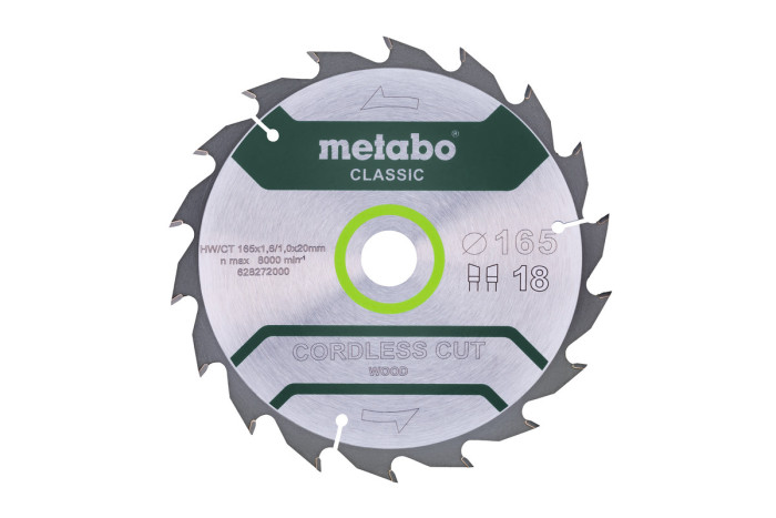 Купить Пильное полотно Metabo «Cordless Cut Wood — Classic», 165x20 Z18 WZ 20° (628272000). Официальный магазин Metabo, фирменная гарантия с доставкой по Украине.