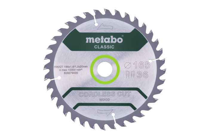 Купити Пилкове полотно Metabo «Cordles Cut Wood - Classic», 165x20 Z36 WZ 15° (628279000). Офіційний магазин Metabo, фірмова гарантія з доставкою по Украіні
