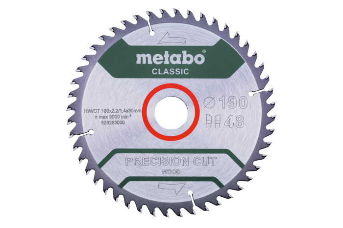 Купить Пильное полотно Metabo «Precision Cut Wood — Classic», 190x30 Z48 WZ 15° (628283000). Официальный магазин Metabo, фирменная гарантия с доставкой по Украине.