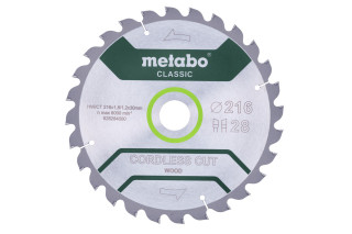 Пилкове полотно Metabo «Cordless Cut Wood - Classic», 216x30 Z28 WZ 5° (628284000)