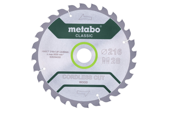 Купить Пильное полотно Metabo «Cordless Cut Wood - Classic», 216x30 Z28 WZ 5° (628284000). Официальный магазин Metabo, фирменная гарантия с доставкой по Украине.