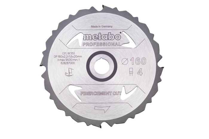 Купити Пилкове полотно Metabo «Fibercement Cut - Professional», 160x20 Z4 DFZ 5° (628287000). Офіційний магазин Metabo, фірмова гарантія з доставкою по Украіні