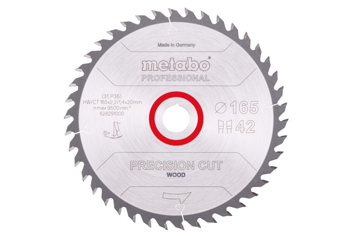 Купити Пилкове полотно Metabo «Precision Cut Wood - Professional», 165x20 Z42 WZ 15° (628291000). Офіційний магазин Metabo, фірмова гарантія з доставкою по Украіні
