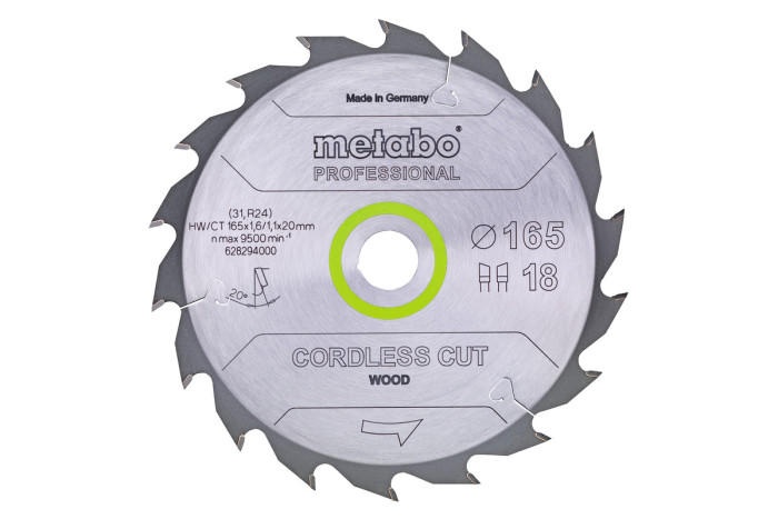 Купить Пильное полотно Metabo «Cordless Cut Wood — Professional», 165x20 Z18 WZ 20° (628294000). Официальный магазин Metabo, фирменная гарантия с доставкой по Украине.
