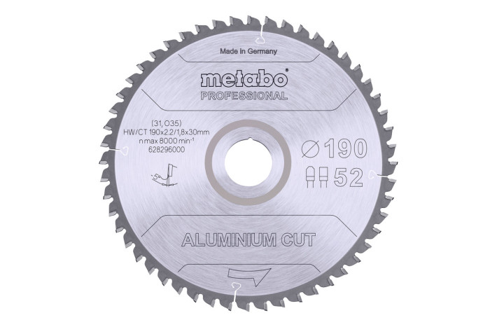 Купить Пильное полотно Metabo «Aluminium Cut - Professional», 190x30 Z52 FZ/TZ 5° neg(628296000). Официальный магазин Metabo, фирменная гарантия с доставкой по Украине.
