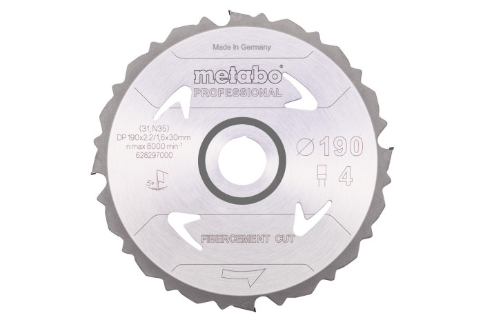 Купити Пилкове полотно Metabo «Fibercement Cut - Professional», 190x30 Z4 DFZ 5° (628297000). Офіційний магазин Metabo, фірмова гарантія з доставкою по Украіні