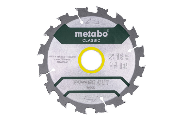 Купить Пильный диск PowerCutClassic 165x30 16WZ 5° (628416000). Официальный магазин Metabo, фирменная гарантия с доставкой по Украине.