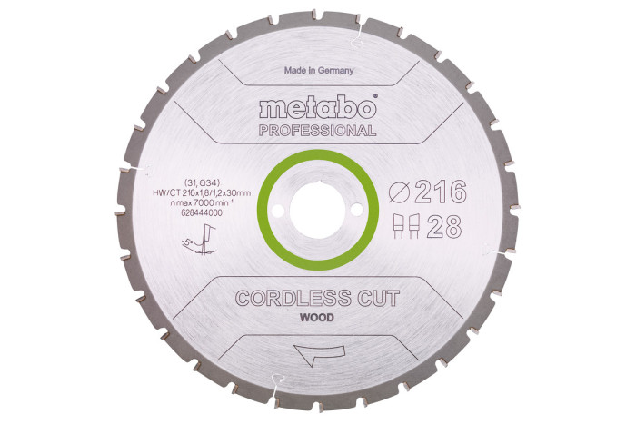 Купить Пильное полотно Metabo «Cordless Cut Wood - Professional», 216x30 Z28 WZ 5° neg (628444000). Официальный магазин Metabo, фирменная гарантия с доставкой по Украине.