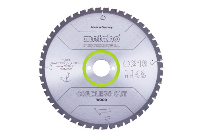 Купить Пильное полотно Metabo «Cordless Cut Wood - Professional», 216X30 Z48 WZ 5°NEG (628445000). Официальный магазин Metabo, фирменная гарантия с доставкой по Украине.
