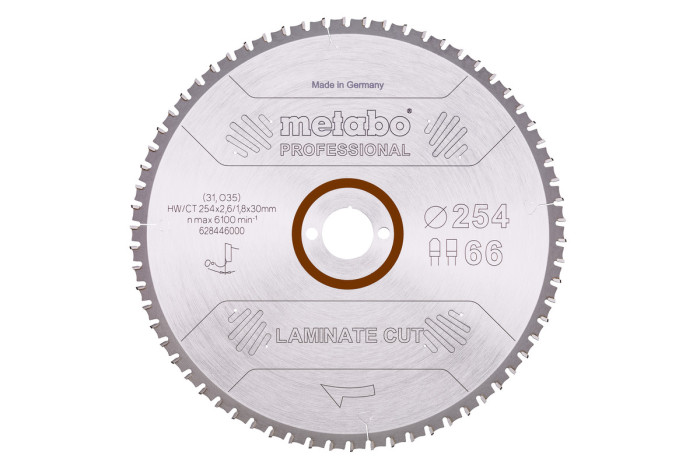 Купить Пильное полотно Metabo «Laminate Cut - Professional», 254x30 Z66 FZ/TZ 0° (628446000). Официальный магазин Metabo, фирменная гарантия с доставкой по Украине.