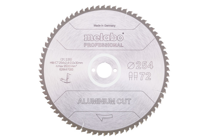 Купить Пильное полотно Metabo «Aluminium Cut - Professional», 254x30 Z72 FZ/TZ 5° neg (628447000). Официальный магазин Metabo, фирменная гарантия с доставкой по Украине.