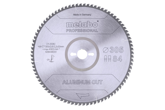 Купить Пильное полотно Metabo «Aluminium Cut- Professional», 305x30 Z84 FZ/TZ 5°neg (628448000). Официальный магазин Metabo, фирменная гарантия с доставкой по Украине.
