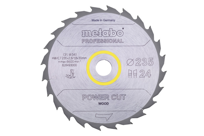 Купить Пильное полотно Metabo «Power Cut Wood — Professional», 235x30, Z24 WZ 20° (628493000). Официальный магазин Metabo, фирменная гарантия с доставкой по Украине.