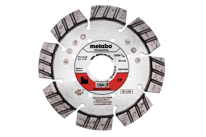 Купити Алмазний відрізний диск Metabo 115x22,23 mm, "CP", бетон "professional" (628570000). Офіційний магазин Metabo, фірмова гарантія з доставкою по Украіні