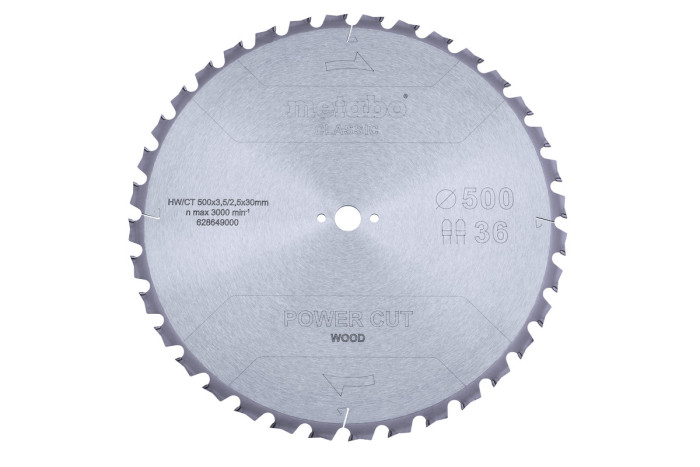 Купить Пильное полотно Metabo «Power Cut Wood — Classic», 500x3,8/2,8x30 Z36 TZ 15° (628649000). Официальный магазин Metabo, фирменная гарантия с доставкой по Украине.