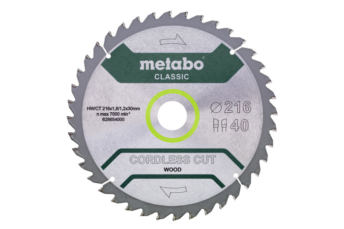Купить Пильное полотно Metabo «Cordless Cut Wood - Classic», 216x30 Z40 WZ 5° /B (628654000). Официальный магазин Metabo, фирменная гарантия с доставкой по Украине.