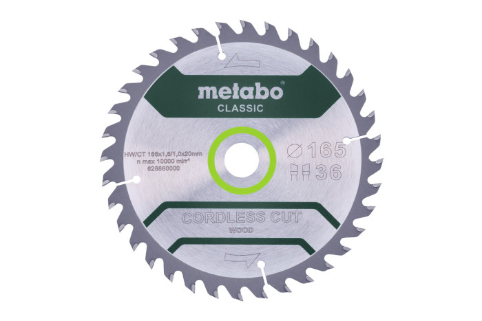 Купить Пильное полотно Metabo «Cordless Cut Wood - Classic», 165x20 Z36 WZ 15° /B (628660000). Официальный магазин Metabo, фирменная гарантия с доставкой по Украине.