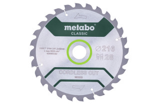 Пилкове полотно Metabo «Cordless Cut Wood - Classic», 216x30 Z28 WZ 5° /B (628665000)