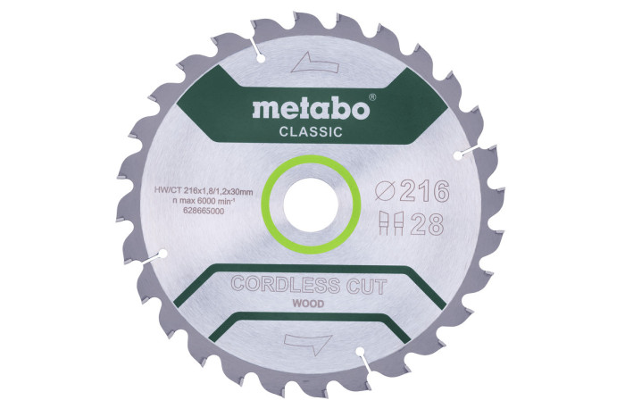 Купити Пилкове полотно Metabo «Cordless Cut Wood - Classic», 216x30 Z28 WZ 5° /B (628665000). Офіційний магазин Metabo, фірмова гарантія з доставкою по Украіні
