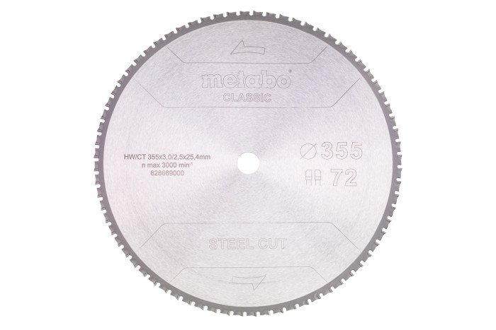 Купить Пильное полотно Metabo «Steel Cut - Classic», 355x25,4 Z72 FZFA/FZFA 4° (628669000). Официальный магазин Metabo, фирменная гарантия с доставкой по Украине.
