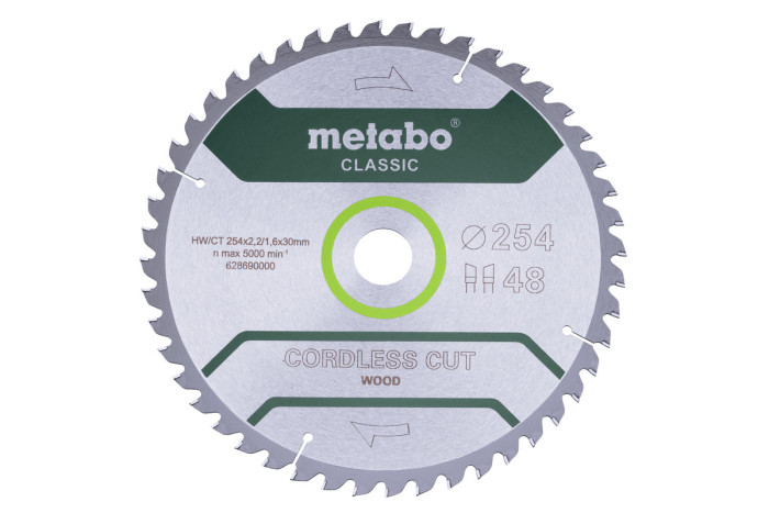 Купить Пильный диск Metabo Cordless cut Classic HW/CT 254х2.2/1.6x30, Z48 WZ 5° отр. (628690000). Официальный магазин Metabo, фирменная гарантия с доставкой по Украине.