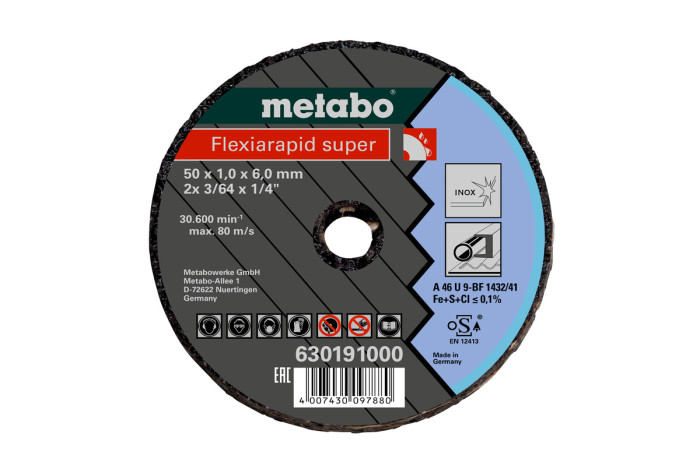 Купити Flexiarapid Super 75x1,0x6,0, Metabo нерж. сталь (630195000). Офіційний магазин Metabo, фірмова гарантія з доставкою по Украіні