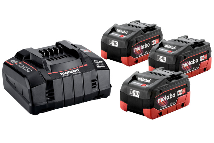 Купити Набір акумуляторів Metabo 18В 3×5,5А·год + зарядний пристрій ASC 145 (685074000). Офіційний магазин Metabo, фірмова гарантія з доставкою по Украіні